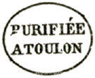 Marque ovale avec mention : PURIFIEE A TOULON / 