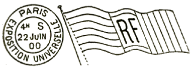 Oblitération mécanique drapeau RF et timbre à date avec mention EXPOSITION UNIVERSELLE