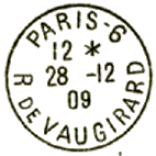 Timbre à date au type 04, années sur 2 chiffres, avec mention : PARIS + numéro du bureau / Nom de rue / 