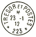 Timbre  date au type 04 avec mention TRESOR ET POSTES chiffre et toiles