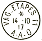 Timbre à date au type 04 avec mention : VAG ETAPES chiffre AAO