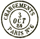 Timbre à date au type 15 avec mention : CHARGEMENTS PARIS et No