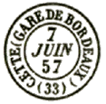 Timbre  date au type 15 avec mention : CETTE (GARE DE BORDEAUX)