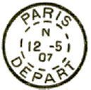 Timbre à date au type 84 avec mention : PARIS DEPART levée de nuit