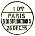 Timbre à date numéro avec mention Don PARIS DISTRIBUTION et date