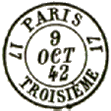 Timbre au type 15 avec mention PARIS et numéro distribution en bas