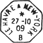 Timbre  date des lignes maritimes au type 04M-OCT avec mention de la ligne