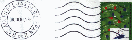 Oblitération mécanique 5 lignes ondulées avec timbre à date à  gauche