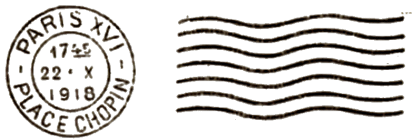 Oblitération mécanique 7 lignes ondulées avec timbre à date à gauche