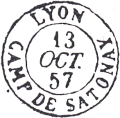 Timbre à date au type 15 avec mention : CAMP DE SATONAY