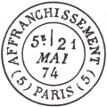 Timbre à date au type 17 avec mention : AFFRANCHISSEMENT / (x) PARIS (x) (x = numéro de 1 à 8)