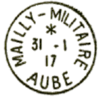 Timbre  date au type 04 avec mention : MAILLY MILITAIRE AUBE