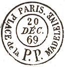 Timbre à date circulaire mention P.P. et bureau de quartier de Paris