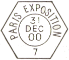 Timbre à date hexagonal de l'exposition Universelle de 1900 avec mention PARIS EXPOSITION et numéro
